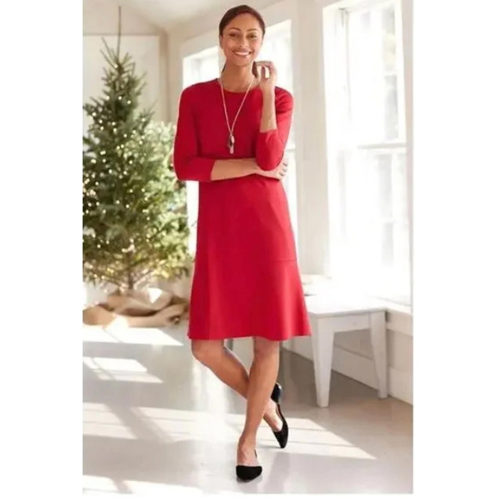 J Jill sz 2x red 3/4 sleeve stretch shift dress knee length #1733